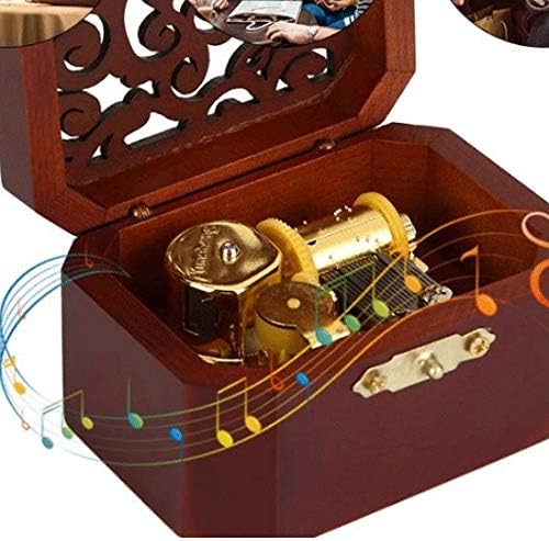 גרטד עץ גילוף פשוט רטרו סגנון קופסת מוסיקה שעון שעון קופסת מוזיקה חלולה קישוט הבית