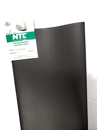 NTE Electronics 47-21348-BK צינורות מכווץ חום, קיר דק, יחס כווץ 2: 1, קוטר 3 , אורך 48, שחור