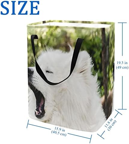 מצחיק לבן גור כלב הדפסת סל כביסה מתקפל, 60 ליטר עמיד למים סלי כביסה סל כביסה בגדי צעצועי אחסון עבור במעונות