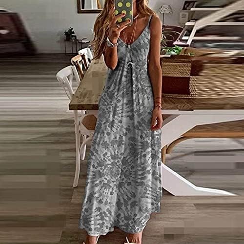 נשים מקרית קוקטייל שמלות עניבה לצבוע הדפסת ספגטי רצועת שרוולים בתוספת גודל קיץ ארוך מקסי נדנדה שמלה