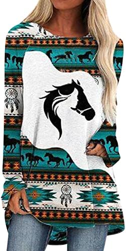 הדפסת אצטק של נשים צמרות אתניות מערביות נופלות סוודר רופף רופף רטרו גרפי גרפי שרוול ארוך חולצות