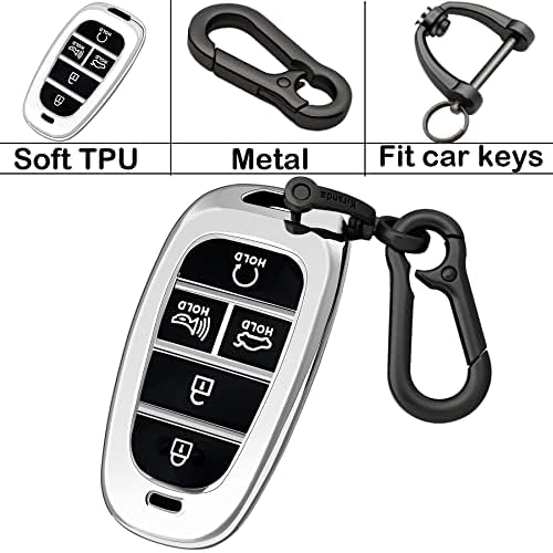 Kirsnda עבור יונדאי מפתח פוב כיסוי מכסה עם מחזיק מפתחות, מעטפת מפתח/עור רכה של TPU, 5-Buttons