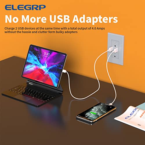 מטען קיר שקע USB Elegrp, יציאות USB מהירות גבוהה 4.0 אמפר עם שבב חכם, 15 אמפר דופלקס עמיד בפני תקע כלי קיבול NEMA