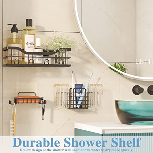Z&L House 6 מארגן אריזות מקלחת מקלחת, מדפי מקלחת דבק עם מחזיק כוס, 3 מחזיק סבון, קיבולת גדולה במיוחד ללא קידוח