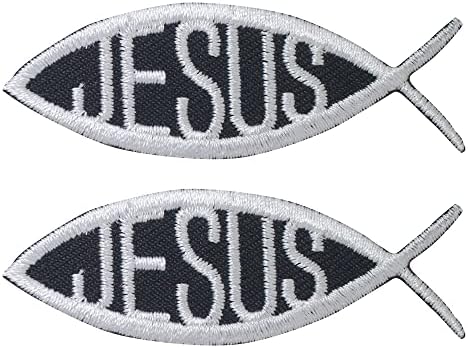 אוקטוריה 2 מחשבים איצ'ים דגים ישו ישו נוצרי סמל טלאי ברזל על מסור בגדים/ברזל על אפליקציית טלאי רקומה לג'ינס,