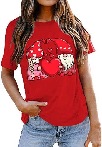 נשים שרוול קצר צמרות חולצות חולצה יום חגורת חולצה חמוד קריקטורה חמוד אהבה הדפס צוואר צווארון