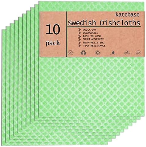 Katebase 20 חבילה מבד ספוג תאית שוודית שוודית, מטלית ניקוי מטבח, ידידותית לסביבה וחסרת ריח, מטלית סופגת ומגבת