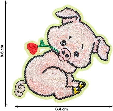 Jpt - חזיר חזיר חמוד באהבה ופרחים רקום אפליקציה ברזל/תפור על טלאים תג טלאי לוגו חמוד על חלצת