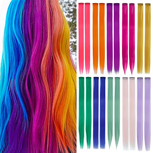 20 יחידות צבעוני קליפ בתוספות שיער צבעוני מסיבת הבהרה 22 אינץ ישר רב צבעים סינטטי נוכריות לילדים בנות נשים
