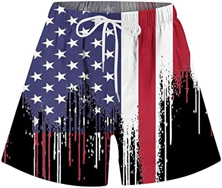 מכנסיים קצרים של Oplxuo לנשים ארהב דגל אמריקאי דגל פטריוטי מכנסיים קצרים פטריוטיים יום עצמאות