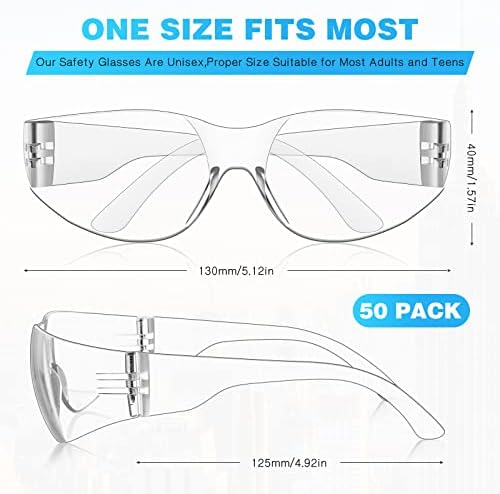 WFEANG 50 זוג משקפי בטיחות ברורים לגברים נשים, ANSI Z87.1 שריטות ועיניים עמידות בפני השפעה, משקפי בטיחות