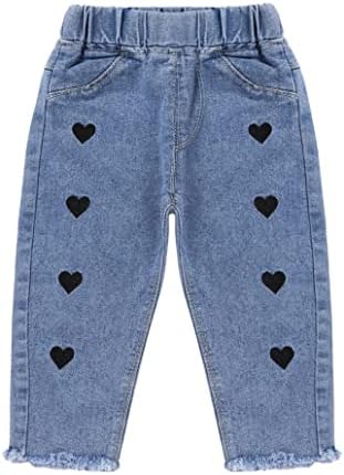 Loloda Baby ילדות קטנות ג'ינס ג'ינס אלסטי מותניים מכנסיים מכנסיים מכנסיים נמתחים מכנסי נשיכה רזים עם כיס