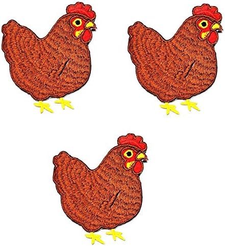 סט טלאי של אוממה של 3 עוף חום רקום טלאי עוף תרנגול תרנגולת חיות חמוד קריקטורה ילדים תפור ברזל על טלאים