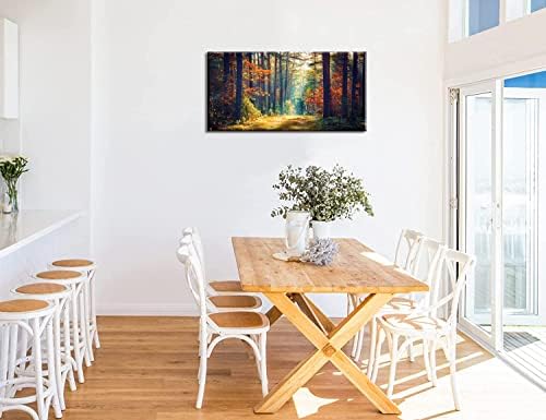 יער סתיו גדול נמתח בד קיר אמנות לסלון חדר שינה קישוט הבית, מורדרן בוקר אור שמש עץ הדפסת תמונה