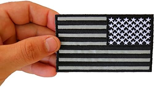 דגל אמריקאי הפוך שחור ושקף טלאי 4 אינץ ' - 4x2.5 אינץ'. ברזל רקום על תיקון