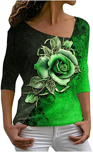 נשים מזדמנים V צוואר רופף רופף שרוול ארוך חולצה פרח פרח חולצה מודפסת חולצה