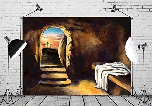 בלקו 5 * 3 רגל בד פסחא ישו צלב רקע ריק קבר צליבת רקע בצבעי מים אבן מערת קבר תחיית רקע נוצרי