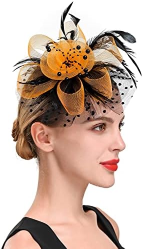 מרתקים של Napoo לנשים שנות ה -50 שנות ה -50 נוצה נוצה פרח נוצה כנסיית כובע כובעי כובע לנשים