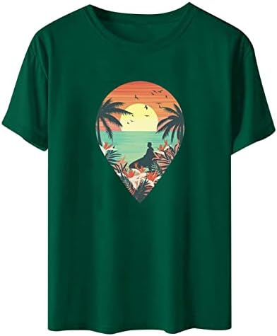נשים של קיץ חוף חולצה חמוד הוואי גרפי טיז בציר צווארון עגול קצר שרוול חולצות קוקוס עצי טוניקת חולצה