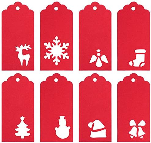 SUMIND 200 חלקים תגיות מתנה לחג המולד תגיות עץ חג המולד תגיות תג תלייה בנייר בשמונה סגנונות עיצובים חלולים עם
