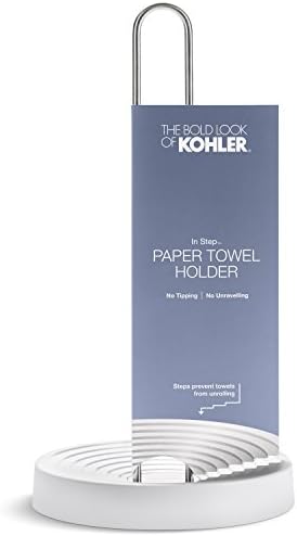 מחזיק מגבת נייר של Kohler עם בסיס משוקלל, לולאת מתח, דמעה מהירה ביד אחת, לבן