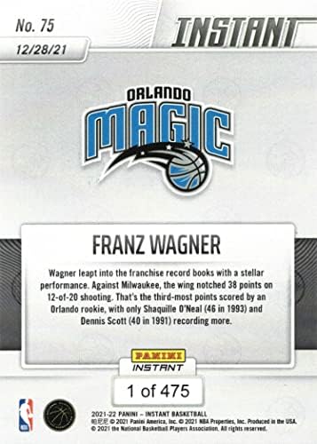 2021-22 כדורסל מיידי של פאניני 75 פרנץ ווגנר טירון קסם קסם - רק 475 תוצרת!