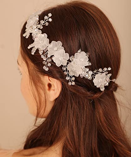 קסרלינג כסף קריסטל שיער גפן עבור כלות פרח בגימור עבור בנות חתונה אקססורי לשיער כלה פרחוני שיער חתיכה