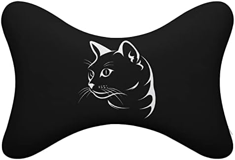 פנים חתול על כרית צוואר מכונית שחורה 2 יח '