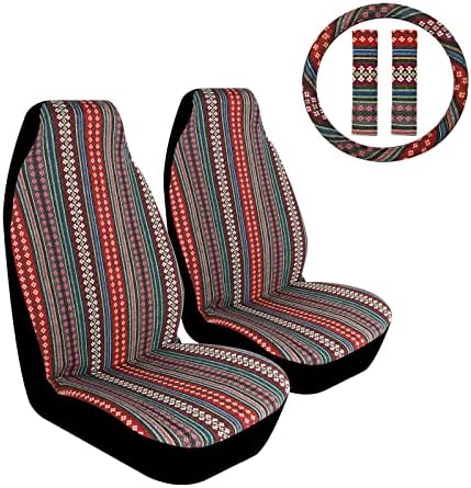 כיסויי מושב של Mictoc Boho למכוניות 5 יחידים רב-צבעים בסגנון אתני שבטי סגנון פסים ארוג כיסוי