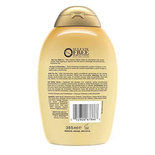 החלקה של OGX + קרם גוף קפה קוקוס 19.5 גרם ונפילה נגד שיער + מרכך חיזוק קפאין עם קפאין עם קפאין,