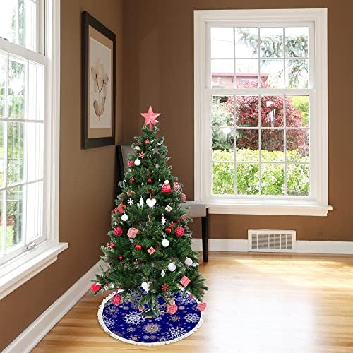 חצאית עץ גדולה חג המולד שנה טובה פתיתי שלג כחולים עם ציצית, קישוטי עץ חג המולד בית חווה לכל עונה חגים מסיבת