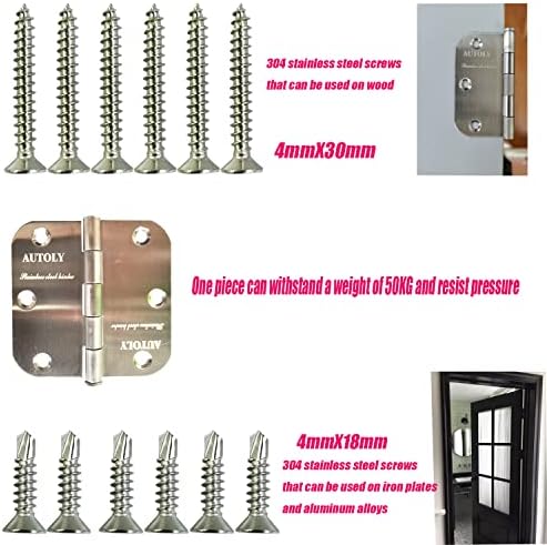 צירי דלת נירוסטה של ​​Autoly, צירי פנים 3-1/2 מתאימים לדלתות עץ, שירותים, חדרים וכו '