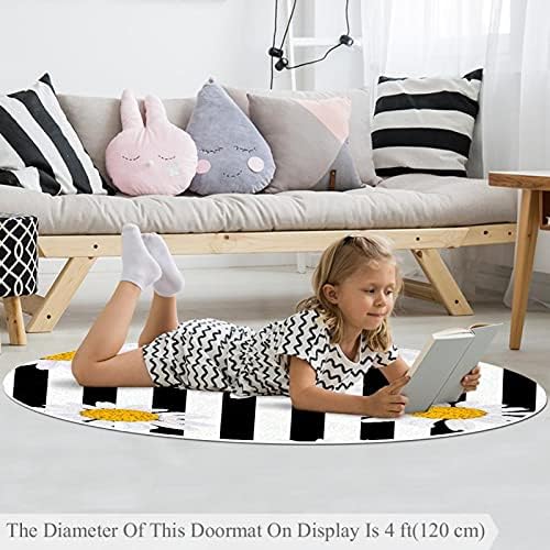 Llnsupply 5 רגל שטיח אזור משחק עגול עגום נמוך, פס חרצית חרצית תינוק זוחלת מחצלות רצפה משחק משחק שמיכת תינוק ילד