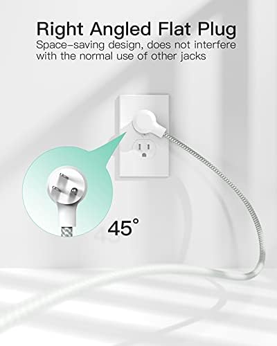 רצועת חשמל עם USB C - כבל הרחבה תקע שטוח עם 5 שקעים 4 USB, קיר הרכבה על שוט חשמל עם חוט הרחבה