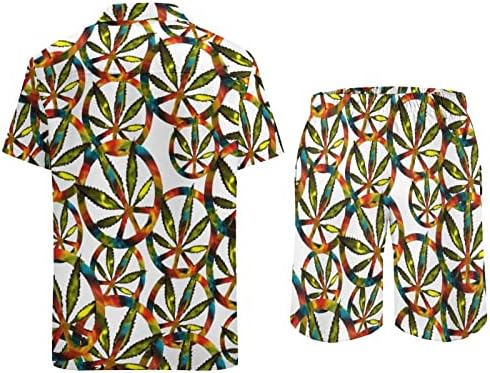 WEEDKEYCAT שלט שלום תלבושות חוף לגברים 2 חלקים כפתור הוואי למטה חולצה עם שרוול קצר ומכנסי תא מטען קצרים