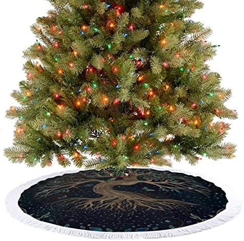 עץ החיים Yggdrasil חצאית עץ חג המולד אדום עגול חג המולד עגול עץ עץ עם קצה משולב לקישוטים לחצר חיצונית