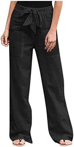 מכנסי פשתן כותנה של נשים קיץ מכנסיים מוצקים של מכנסי טרנינג רגל רחבה