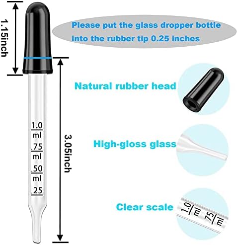 פיפטות טפטפת מזכוכית Lyzeous, טפטפת נוזלית של 1 מל לרפואת עיניים, ניסויים מדעיים, מדידה והעברה