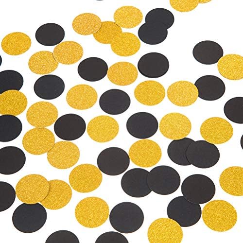 ווון גליטר זהב שחור קונפטי מעגל נקודות קונפטי לקישוטים למסיבה, 1.2 בקוטר, חבילה של 200