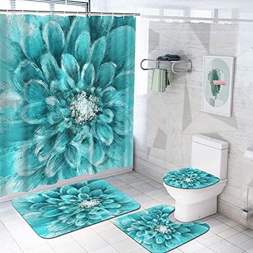 דואובאורום 4 יצירות סט דליה וילון מקלחת פרחים סט סטטי אמנות פרחוני תמונות פרחוניות על שטיחים שאינם