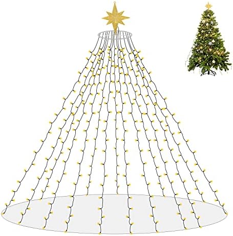 אור חג המולד אור עם כוכבים טופר, 10.5ft x15 קווי אורות מיתר, 322 אורות פיות וילון חג המולד LED עם 8 מצבי תאורה,