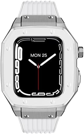CNHKAU סגסוגת שעון רצועת מארז לרצועת פס Apple Watch סדרה 8 7 75 ממ גומי מתכת יוקרתי גומי נירוסטה
