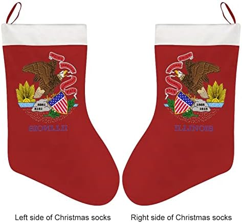 דגל מדינת אילינוי 1 גרב חג המולד גרבי חג המולד קצר קטיפה קישוט תלוי לעץ חג המולד קישוט אח 26x42 סמ