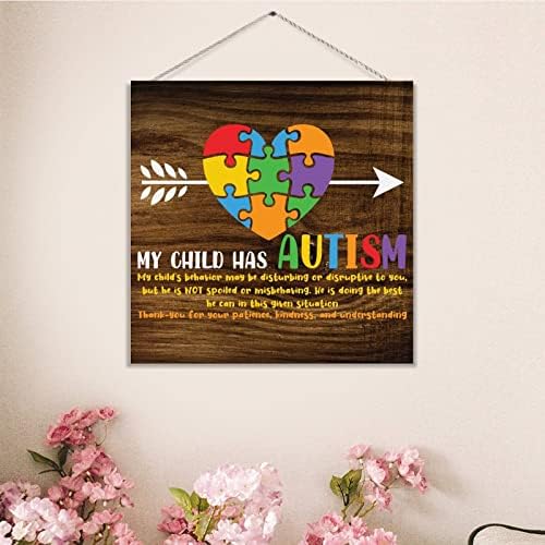 AROGGELD לילד שלי יש חץ של אוטיזם חץ עץ שלט עץ אוטיזם שלט מודעות חתיכת פאזל תמיכה אוטיסטית תמיכה דקורטיבית