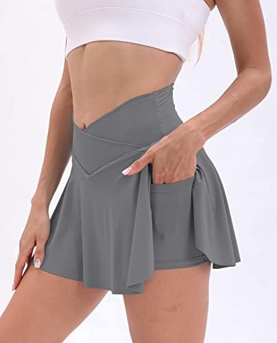 JGS1996 חצאית טניס קפלים עם מכנסי כיסים קצרים לנשים קרוסאובר קרוסאובר מותניים גבוהים גולף ספורטס חצאיות קיץ מיני