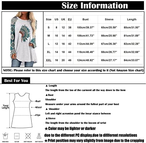 חולצות שרוול ארוך לנשים סווטשירט אצטק מזדמן הדפס גיאומטרי בהדפס אתני חולצות טוניקה רופפות צמרות