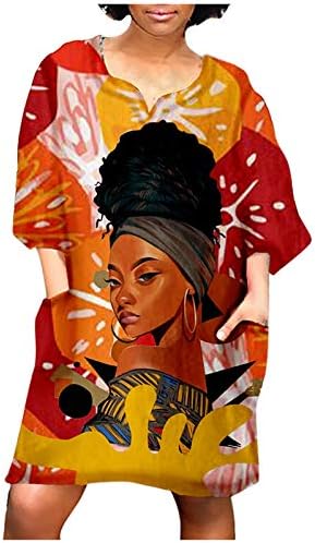 קיץ שמלות לנשים טרנדי אופנה אפריקאי בציר הדפסת גבירותיי שמלה קיצית חוף אמצע שרוול צווארון מזדמן מיני שמלה