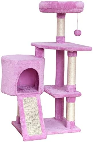 Miao Paw 11 גרירי מגדל עץ חתולים חמוד לחתולים מקורה - דירה עם פוסטים של שריטות סיסל ， פלטפורמת קפיצה פלטפורמה