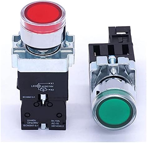 SVAPO 2PCS 22 ממ 1 NO 1 NC כפתור לחצן מתג 440V 10A מתגי לחצן עם מתח תאורת LED 110V