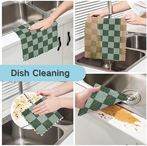 קטאקו ירוק פס משובץ מטבח מטבח מטליות לשטיפת כלים לניקוי חוזר לניקוי כלים מגבות מגבות מיקרו -סיבר מטליות
